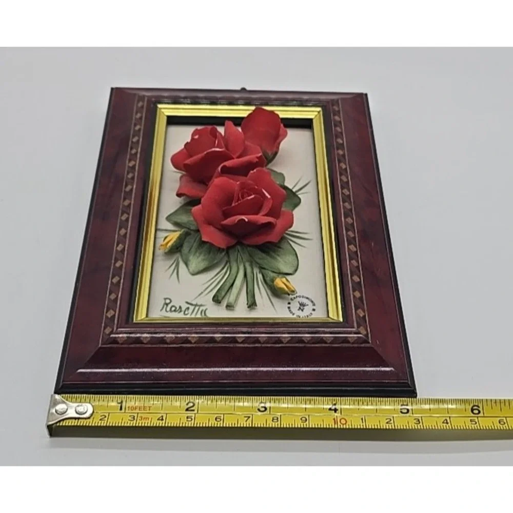 Vintage Framed Rosetta Capodimonte‎ Red Rose - Made in Italy 5 x 7 Frame